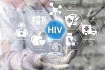 HIV NIH logo with HIV in the center and medical icons around it
