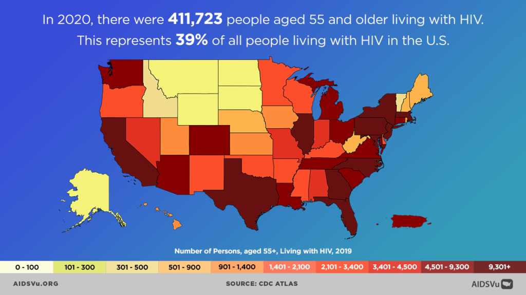 AIDSVu infographic mapping locations of persons above 55 living with HIV