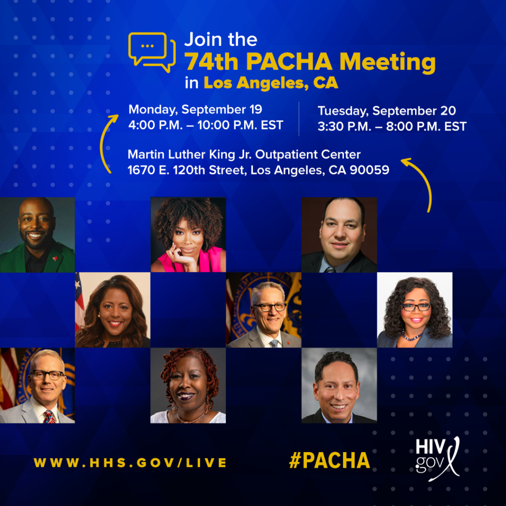 Announcement: 74th Presidential Advisory Committee on HIV/AIDS (PACHA Council) September 19 & 20 Promo Flyer